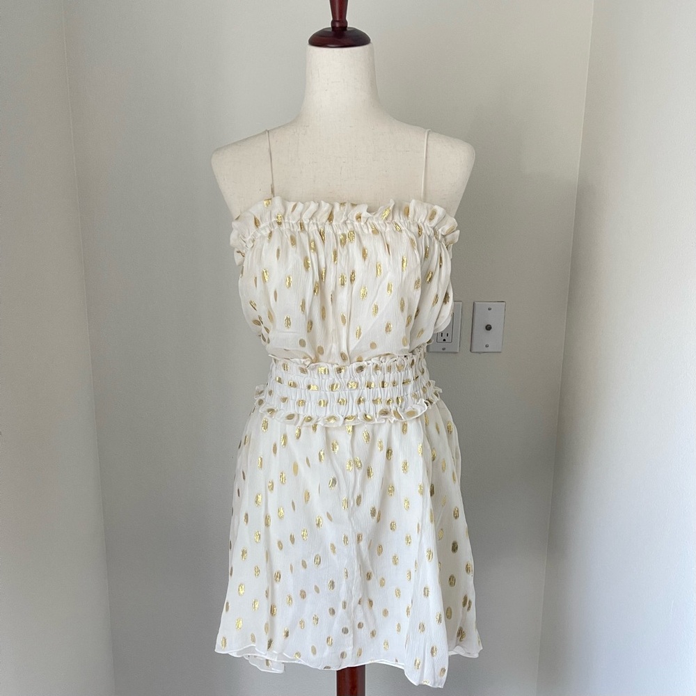 Chic White and Gold Polka Dot Dress